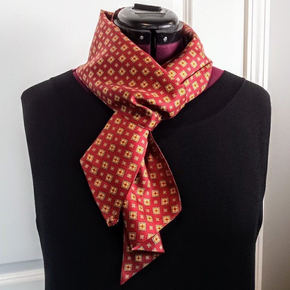 Sailor Burgundy Red Gold Print Oblong Silk Scarf - Picture 3 of 6